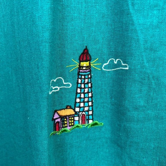 Country Concepts‎ Dress Large Teal Green Linen Cotton Midi Shift Lighthouse New - Picture 7 of 12